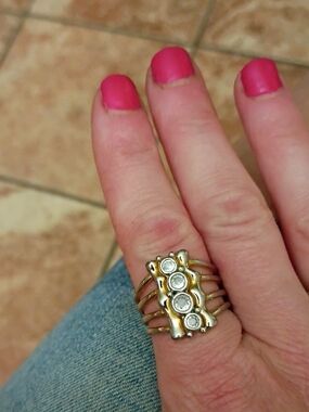 Gold-Tone Multi-Band Ring with Clear Stones - Women's Jewelry